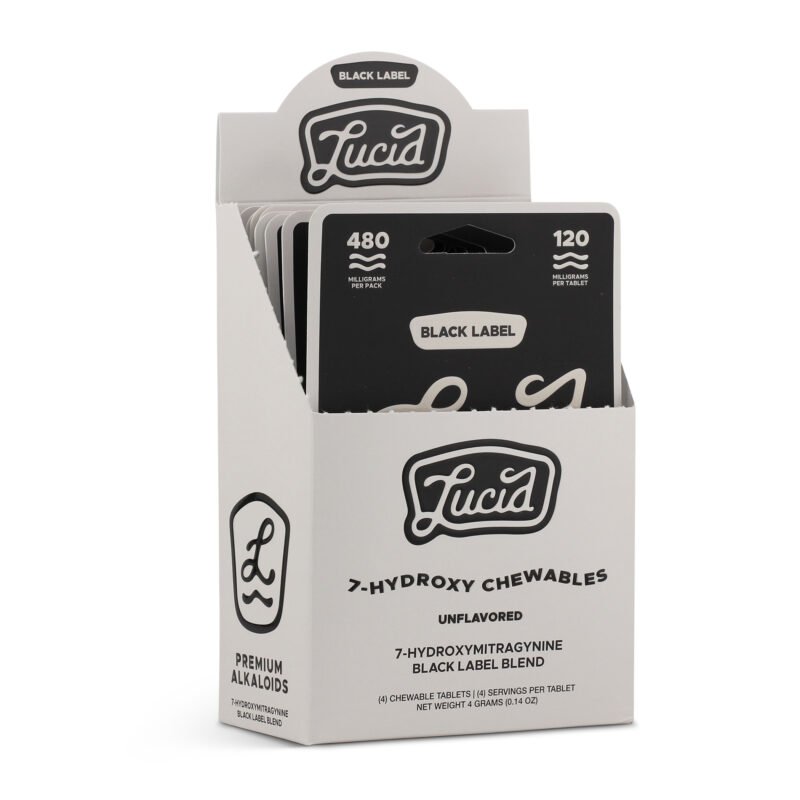 Lucid 7 Hydroxy Black Label Blend Chewable Tablets 120mg Unflavored 4ct Display Box Front 800x800 1